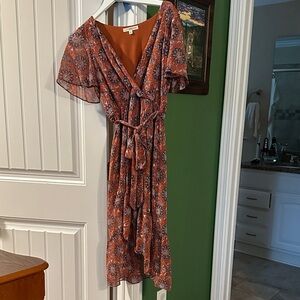 Floral Wrap Dress in Orange and Blue